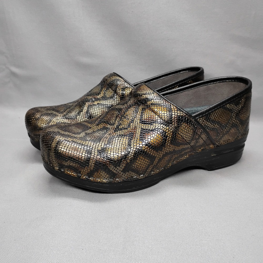 Dansko Professional Clogs Bronze Black Snakeskin Embossed Leather EU 39